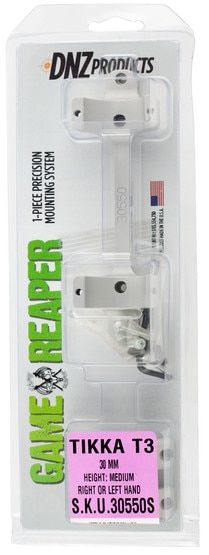 DNZ Game Reaper 30mm Medium Height Scope Mount in silver fits Tikka T3/T3X